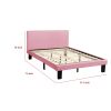 Traditional Wooden Full Bed with Faux Leather Upholstery, Pink