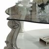 Curved Glass Top Coffee Table with Open Shelf, White