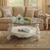 Curved Glass Top Coffee Table with Open Shelf, White