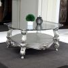 Curved Glass Top Coffee Table with Open Shelf, Silver