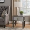 MDF End Table with 1 Drawer and Turned Tapered Legs, Gray and Silver
