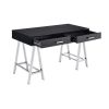 Writing Desk with MDF 2 Drawers and Metal Legs, Black and Chrome