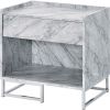 Faux Marble Accent Table with Chrome Finish, White