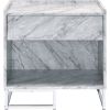Faux Marble Accent Table with Chrome Finish, White