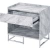 Faux Marble Accent Table with Chrome Finish, White