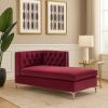 Chaise with Velvet Upholstery and Metal Legs, Red