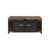 Coffee Table with 2 Barn Sliding Glass Doors and Pull Out Tray, Brown