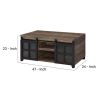 Coffee Table with 2 Barn Sliding Glass Doors and Pull Out Tray, Brown