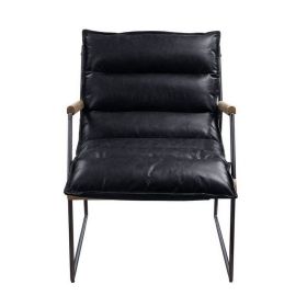 Accent Chair with Leatherette Seat and Metal Frame, Black