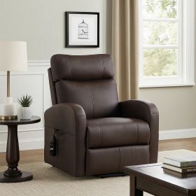 Power Lift Recliner Chair with Faux Leather and Wired Controller, Brown