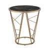 End Table with Glass Top and Geometric Frame, Black and Gold