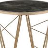 End Table with Glass Top and Geometric Frame, Black and Gold