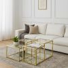 Coffee Table with Glass Top and Tubular Frame, Gold