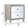 Nightstand with Mirrored Front 2 Drawers, Champagne Silver