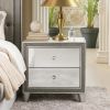 Nightstand with Mirrored Front 2 Drawers, Champagne Silver