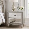 Nightstand with Mirrored Front 2 Drawers, Champagne Silver