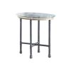 End Table with Round Glass Top and Metal Pipe Style Legs, Gray