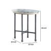 End Table with Round Glass Top and Metal Pipe Style Legs, Gray