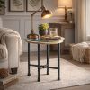 End Table with Round Glass Top and Metal Pipe Style Legs, Gray