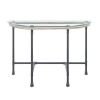 Wood Side Table, Oval Tempered Glass Top, Metal Pipe Style Legs, Clear Glass