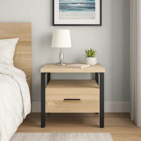 Accent Table with Metal Leg and 1 Tier Shelf, Brown and Black