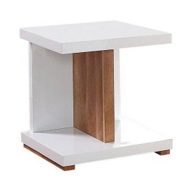 End Table with Open Bottom Parted Shelf, White and Brown