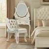 Vanity Stool with Nailhead Trim and Queen Anne Legs, White