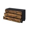Dresser with 6 Drawers and Butcher Block Pattern, Brown and Gray
