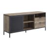 TV Stand with Metal Frame, Rustic Oak Brown and Black