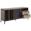 TV Stand with Metal Frame, Rustic Oak Brown and Black