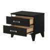Nightstand with 2 Drawers and Metal Trim, Black