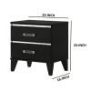 Nightstand with 2 Drawers and Metal Trim, Black