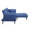 81 Inch Adjustable Sofa and Ottoman Set, Blue Fabric, Buttonless Tufting