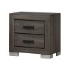 Lola 22 Inch Wood Nightstand with 2 Drawers, Metal Bar Handles, Dark Gray