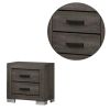 Lola 22 Inch Wood Nightstand with 2 Drawers, Metal Bar Handles, Dark Gray