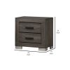 Lola 22 Inch Wood Nightstand with 2 Drawers, Metal Bar Handles, Dark Gray