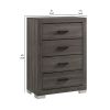 Lola 46 Inch Tall Dresser Chest, 4 Drawers, Metal Bar Handles, Dark Gray