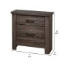 Soma 24 Inch Rustic 2 Drawer Nightstand, Sleek Metal Bar Handles, Oak Gray