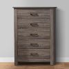 Soma 49 Inch Rustic 5 Drawer Tall Dresser Chest, Bar Handles, Oak Gray
