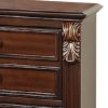 Miri 25 Inch 3 Drawer Nightstand, Brass Carved Accents, Cherry Oak Brown