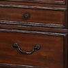 Miri 25 Inch 3 Drawer Nightstand, Brass Carved Accents, Cherry Oak Brown