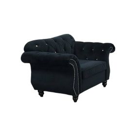 Rima 51 Inch Classic Accent Chair, Velvet Upholstery, Rolled Arms, Black