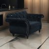 Rima 51 Inch Classic Accent Chair, Velvet Upholstery, Rolled Arms, Black