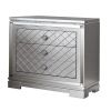 Blex 29 Inch Nightstand with 3 Drawers, Crossed Design, Silver Finish