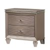 Jisoo 24 Inch Nightstand, 2 Drawers, Textured Drawer Panels, Gold Finish