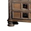 Isac 30 Inch Nightstand, 3 Gliding Drawers, Carved Faux Wood, Rustic Brown