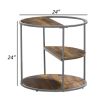 Lenn 24 Inch 3 Tier Round Brown Side End Table, Half Shelf, Gray Frame
