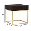 Bran 23 Inch Square Side End Table, Brown Wood, Gold Steel Base, 1 Drawer