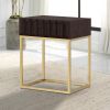 Bran 23 Inch Square Side End Table, Brown Wood, Gold Steel Base, 1 Drawer
