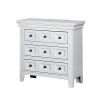 Cile 26 Inch Nightstand, 3 Panel Drawers, White Wood, Round Nickel Handles